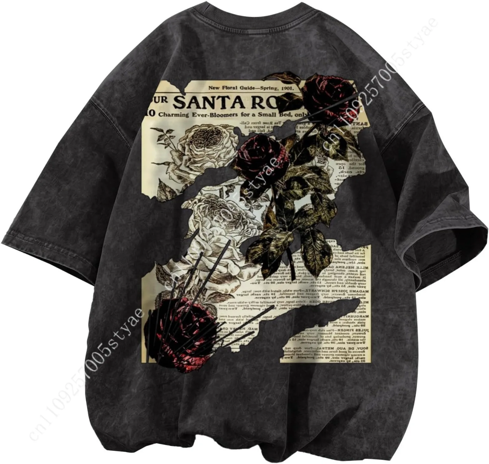 Acid Wash Vintage Graphic T Shirt - T-shirt da uomo con effetto acid